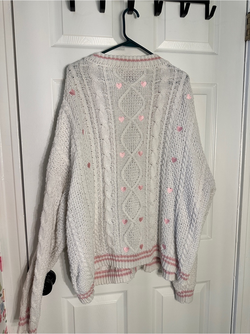Taylor Swift Lover White & Pink Heart Cable-Knit Cardigan Sweater 3x/4x - Picture 5 of 5